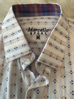 MARCELLO SPORT 100% Cotton Mixed Print Fold Over Sleeves Button-Down Shirt